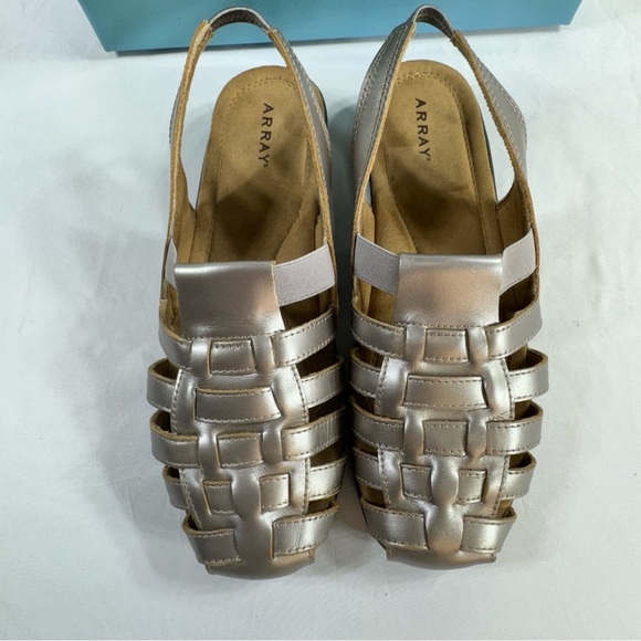 Array Womens Santa Cruz Leather Comfort Slingback Sandals - Pewter Wide - Picture 2 of 8